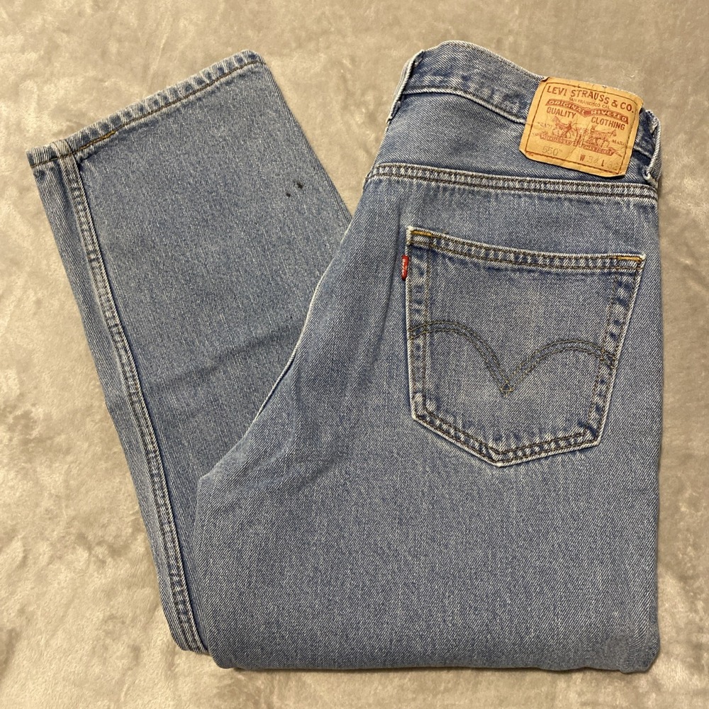 Levis 550 Jeans Mens Sz 34x32 Blue Faded Relaxed Loose "Spotted" Grunge Dadcore